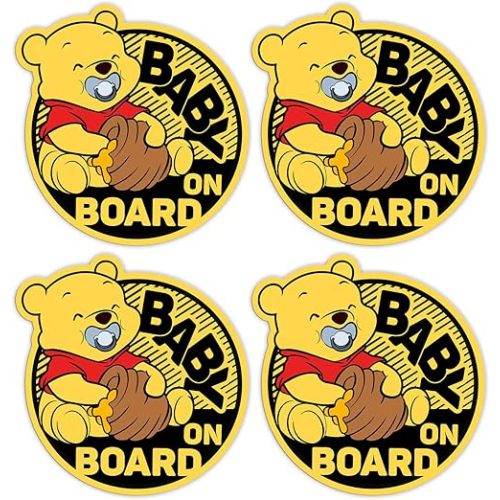 TSHIRTAMAZING Baby On Board Signs for Car, Baby Pooh On Board Paint-Safe, Removable, Non Magnetic, Baby's Safety Stickers for Cars & Windows (4 Vinyl Decals) (Pooh)