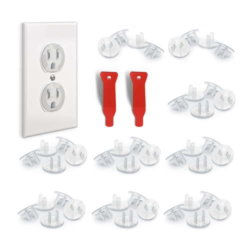 Baby Proof Me Outlet Plug Covers & Removal Tool 48-Pack, Secure Plastic Socket Covers for Shock Prevention, Easy Installation
