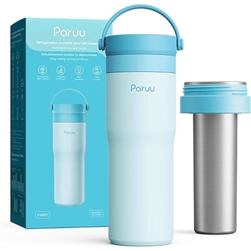 Paruu Portable Breast Milk Cooler, 304 Stainless Steel Breastmilk Chiller for 14–23H Cooling, 10-24oz Breastmilk Storage Container for Travel, Outdoor, New Moms Breastfeeding Essentials, Blue