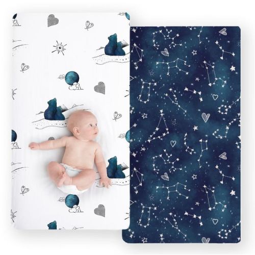 Jumpoff Jo - 2pack Set- 100% Cotton Crib Sheets - Super Soft, Breathable Crib Mattress Topper - 2 Sheets - Woodland & Rainbows