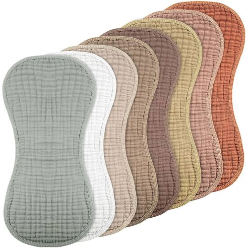 Frienda 8 Pieces Muslin Burp Cloths for Baby Cotton Burp Cloth 10 x 20 Inches Multi Colors Muslin Washcloths Diapers 4 Absorbent Layers Newborn Face Towels for Baby Boy Girl Unisex (Warm Colors)