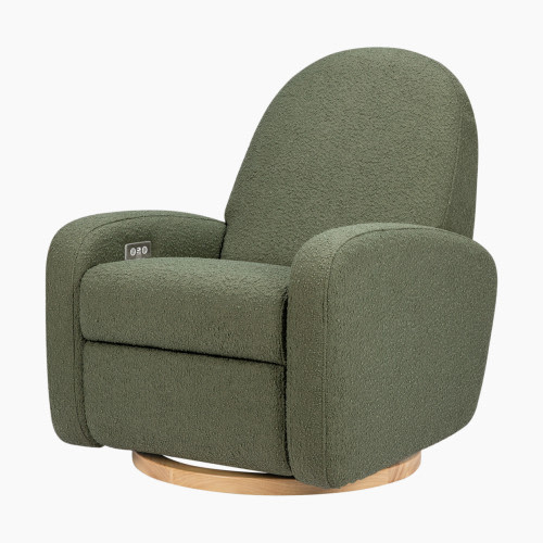 babyletto Nami Electronic Recliner and Swivel Glider - Olive Boucle With Light Wood Base