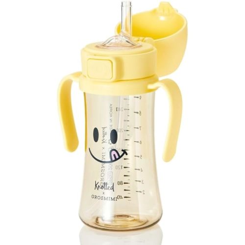 GROSMIMI x KNOTTED Flip Top Spill Proof Sippy Cup, PPSU, BPA Free, Stage 2 Straw for Toddlers (Smile 10oz)