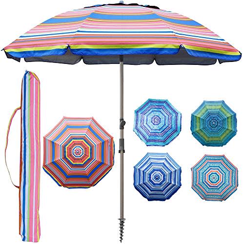 Blissun 7.2' Beach Umbrella with Sand Anchor, Outdoor Portable Beach Umbrella for Sand with Tilt Pole, Carry Bag, Air Vent