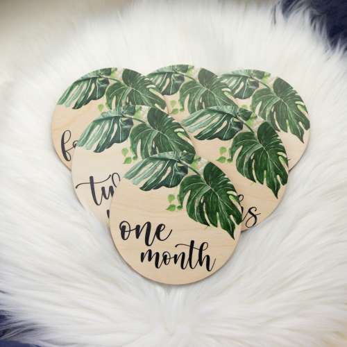 Palm Leaves Milestone Cards, Green Palms Milestone Markers, Wood Milestone Card, Baby Milestones, Photo Prop, Tropical Nursery Theme F55