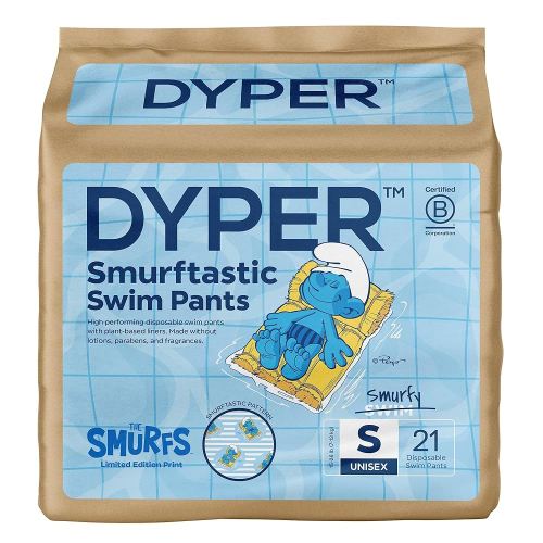 DYPER - Smurftastic Swim Pants - Affordable Diapers, Hypoallergenic, Plant-Based, Absorbent & Quick-Drying, Eco-Friendly, Fun Prints - Size S, 15-26 lbs (21 Count)