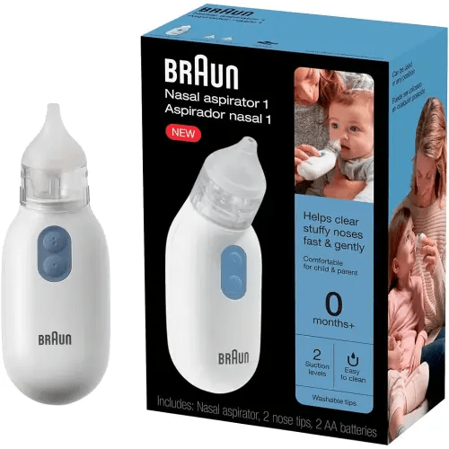 Braun Electric Nasal Aspirator | Mucus Remover | Blocked Nose Relief | Electric Suction Power | Two Suction Levels | 2 Nose Tip Sizes | Newborn, Baby, and Child Friendly | Dishwasher Safe | BNA100