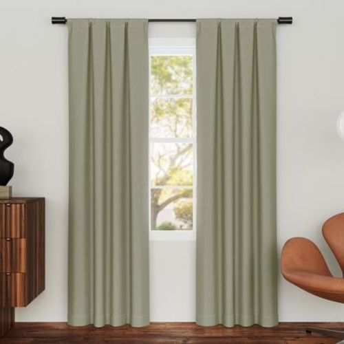 2pc 74"x84" Sun Zero Prescott Herringbone Magnetic Close 100% Blackout Curtain Panel Pair Sage Green