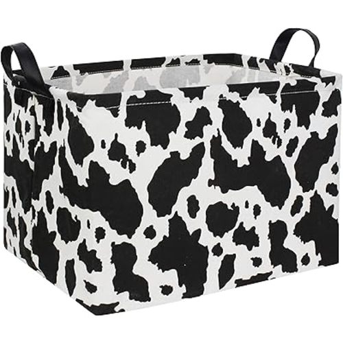 Rectangle Cow Basket Cow Print Storage Bins Cute Canvas Organizer Bin for Bedroom Decor Kids Toys Books, Clothes Shelves Gift Basket(Cow print)