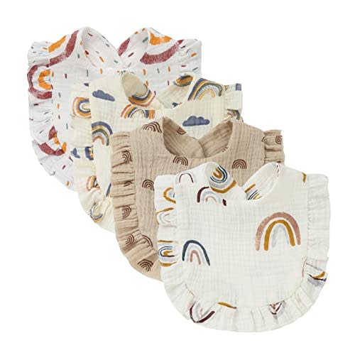4 PACK Solid Muslin Baby Drool Bibs Set for Unisex Boys Girls Cotton Adjustable Teething Feeding Drooling Bibs