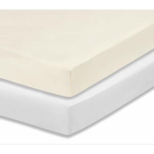 Everyday Kids 2-Pack Fitted Crib Sheets, 100% Soft Breathable Microfiber Baby Sheet, Fits Standard Size Crib Mattress 28in x 52in, White Nursery Sheet and Beige Nursery Sheet