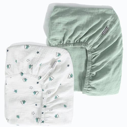Breathable Muslin Crib Sheets for Boys 2 Pack Organic Cotton Crib Sheets Neutral for Baby Girls Soft Sheets Fitted Toddler Bed&Standard Crib Mattress 28"x 52"(Harbor Gray Tree)