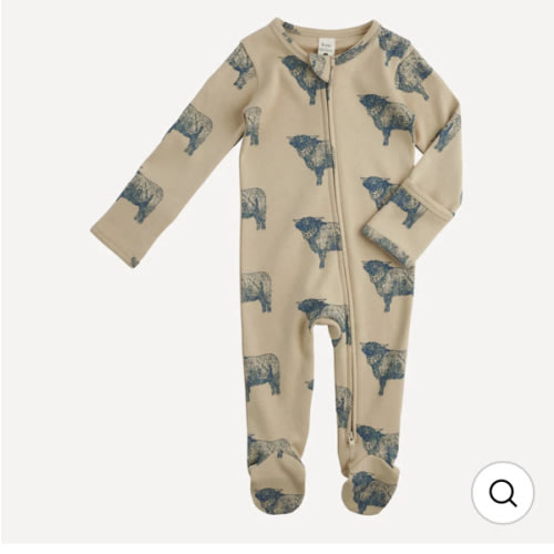 long sleeve two way zipper footie | highland cow | organic cotton interlock