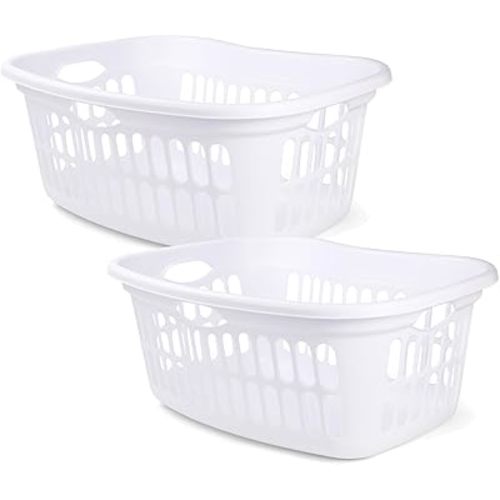 Laundry Basket with Hip Hold – 50L (1.5 Bushel) Plastic Hamper with Vents for Bedroom Closet Bathroom Laundry Room Dorm, 2Pack