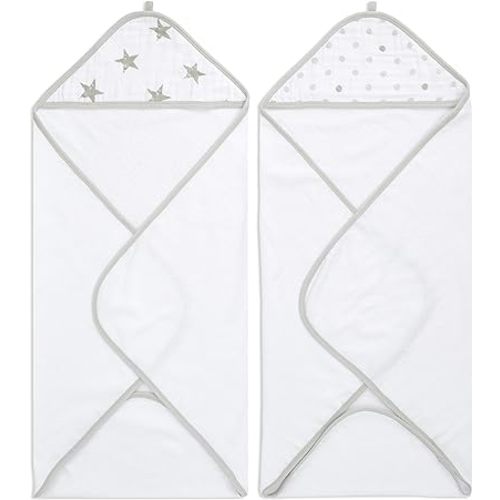 aden + anais Classic Hooded Baby Bath Towel, 100% Terry Cotton, 2 Pack, Dusty