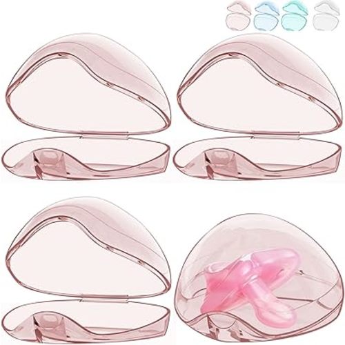 Smlpuame Pacifier Case,4 Pack BPA Free Pacifier Holder Case,Transparent Container Box for Baby Binky(Not Included,Essential Pacifier Accessories,Alway Keep Paci Clean,Easy to Clean(Pink)