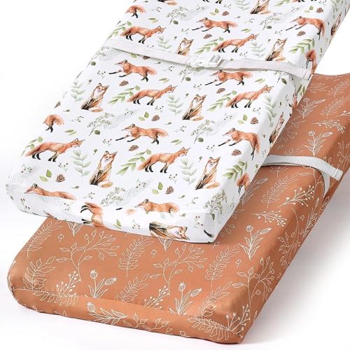 Changing Pad Covers for Baby: Boy Girls Ultra Stretchy Soft 2 Pack, Fox Foliage