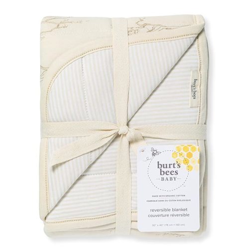 Burt's Bees Baby Reversible Blanket, Nursery, Stroller & Tummy-Time Organic Jersey Cotton Quilted Infant & Toddler Bedding