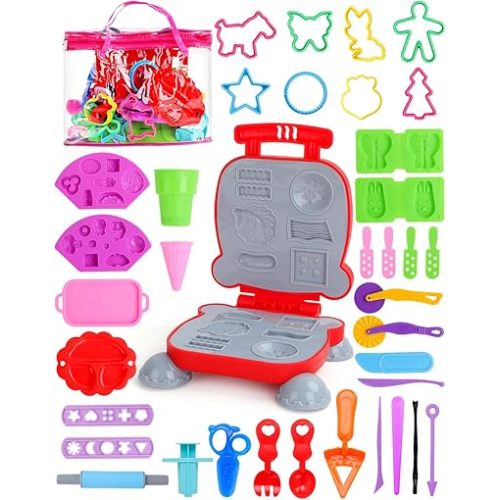Play Dough Tools Set for Kids For Modeling Shapes - 40PCS Playdough Toys Accessories with Shapes Cutters Extruder Kiddy Dough Tools Kit for Girls Boys