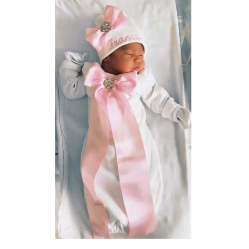 Baby Girl Personalized Gown Baby Girl Gown Set Personalized Infant Layette with Embroidered Matching Hat