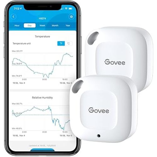 Govee Bluetooth Hygrometer Thermometer, Wireless Thermometer, Mini Humidity Sensor with Notification Alert, Data Storage and Export, 262 Feet Connecting Range, 2 Pack