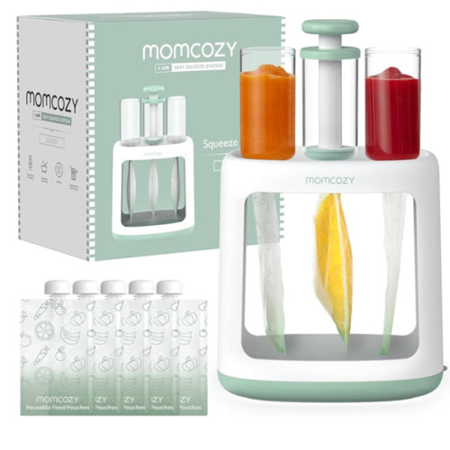 Momcozy Squeeze Station,Baby Food Maker&Pouch Filler for Homemade Baby Puree, BPA-Free, Dishwasher Safe, with Reusable Baby Food Pouches for Babies & Toddlers