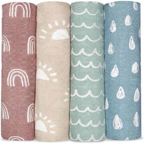 Muslin Swaddle Blankets Neutral Receiving Blanket For Boys And Girls By Comfy Cubs Cubs (sun, Rainbow, Rain, Doodle)
