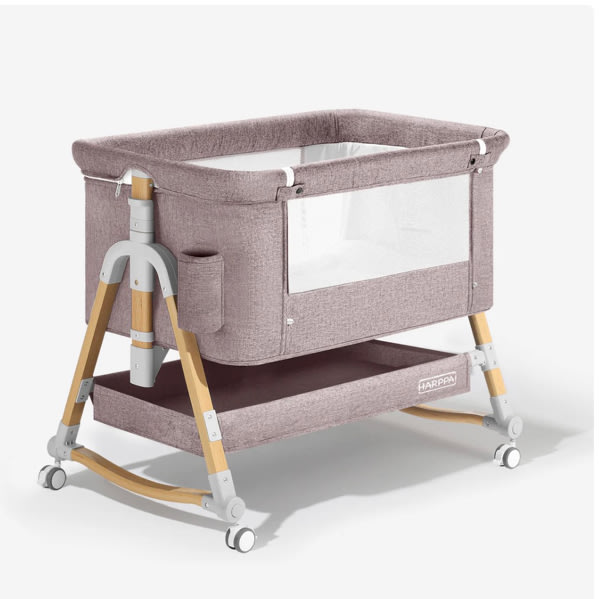 HARPPA Cuddly 3-in-1 Baby Bassinet Bedside Sleeper for Reflux | Attaches to Bed, Adjustable 5 Heights, Non-Toxic & CPSC Certified | Sturdy Aluminum Frame, Portable Wheels, Tool-Free Setup, Gentle Rocking | Perfect for Newborns, Infants, Small Spaces & Saf