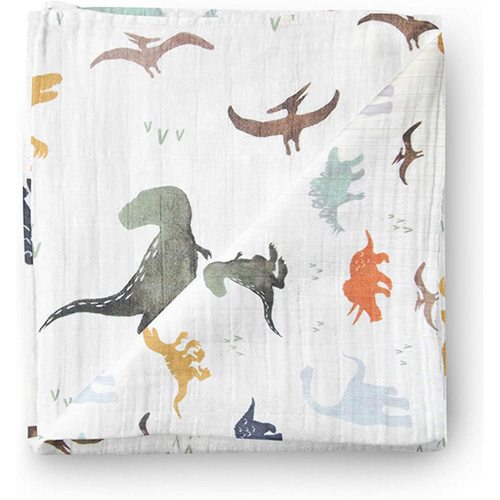 Aenne Baby Muslin Baby Swaddle Blanket Dinosaur Dino Print, Luxurious, Soft and Silky, 70% Bamboo 30% Cotton 47x47inch (1pack), Baby boy Nursing Cover, wrap, Burp Cloth