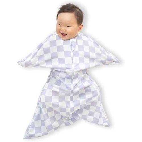 SleepingBaby Zipadee-Zip Transition Swaddle - Cozy Baby Swaddle Blanket with Zipper Convenience - Roomy Wearable Blanket for Easy Diaper Changes - Lavender Check, Medium (6-12 Month)