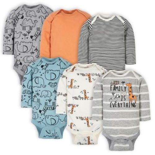 Gerber Baby Boys' Long Sleeve Onesies Bodysuits - Dinosaur - Newborn - 6-Pack