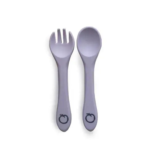 Plum Silicone Spoon & Fork Set - Smokey Lilac - 2 Pack | Baby Bunting AU