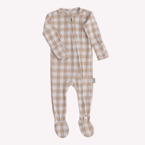 Bamboo Footed Sleeper | Tan Gingham 0-3m