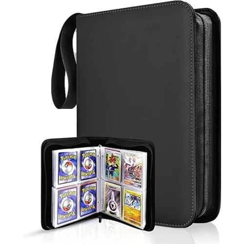 Trading Card Binder 4 Pocket,400 Pockets Card Binder for Pokemon Cards with Zipper,50 Sleeves Card Holder Compatible with Standard Card,Sport Card,Game Card-Gift for Boy and Girl(4-Pockets, Black)