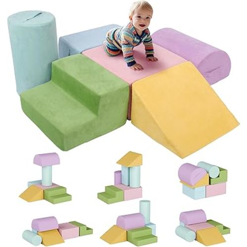 Foam Climbing Blocks for Toddlers, 6-Piece Kids Soft Play Climbing with 30D High-Density Foam, Infant Climb and Crawl Playset for Toddlers, Baby and Kids (Multicolor-A, 6-Piece)