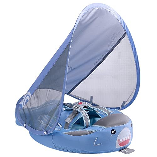 Mambobaby Float Baby Shark Swim Float with Canopy, Non-Inflatable Solid Baby Float, Upgrade Soft Skin-Friendly Fabric Material Infant Swim Float for Boys and Girls Toddler (Special Edition)