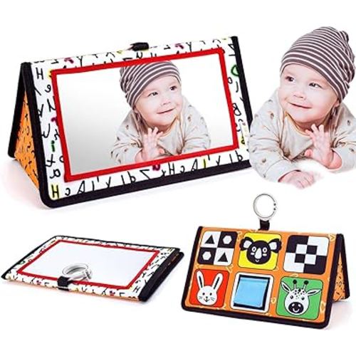 Epessa Baby Mirror Toys for Tummy Time, Newborn Infant Toys 0-6 6-12 Months, Baby Floor Mirror, Black and White High Contrast Baby Toys 0 3 6 9 Month Crawling Sensory Toy, Crib, Brain Development