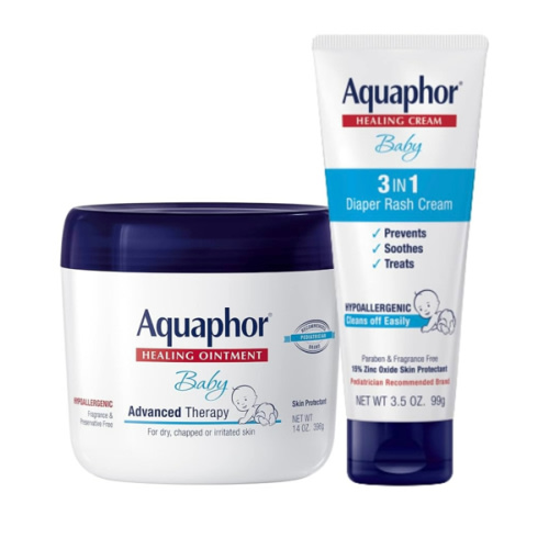 Aquaphor Baby Healing Ointment (14 Oz) + 3-in-1 Diaper Rash Cream (3.5 Oz), Hypoallergenic and Fragrance Free Skin Care Set for Babies