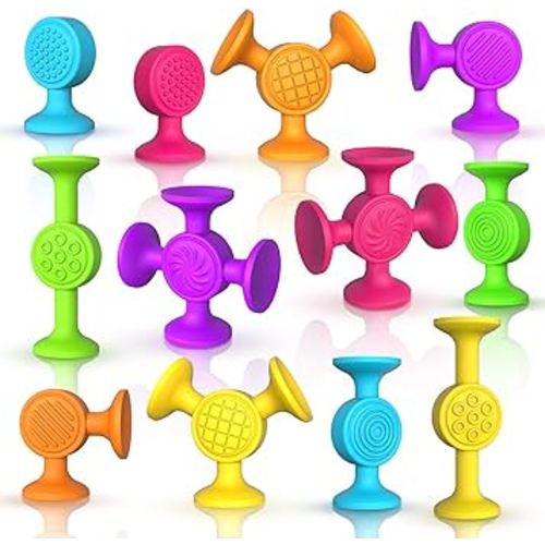 Toddlers Suction Cup Bath Toys: 12 Pcs Sensory Suction Bath Toys for Toddler, Kids Suction Fidget Toys Suction Cup Toys for Windows Travel
