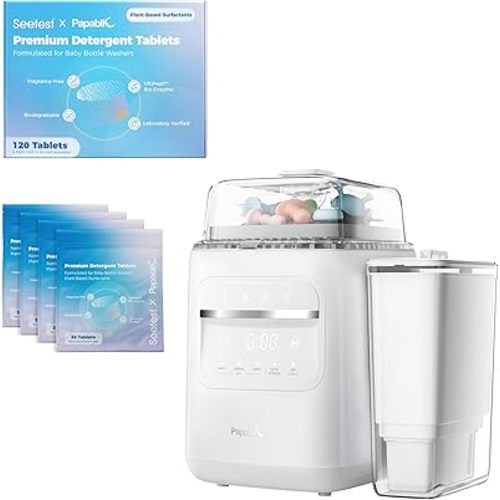 Papablic SafeguardPlus Baby Bottle Washer with Water Purification, with Upgraded 120Pcs Baby Bottle Washer Tablets