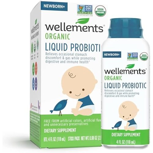 Wellements Certified USDA Organic Liquid Probiotic 4 Fl Oz, Gripe Water & Probiotics for Infant Digestion & Immune Health, Relief for Gas, Colic & Hiccups, Free from Dyes, Parabens, Preservatives