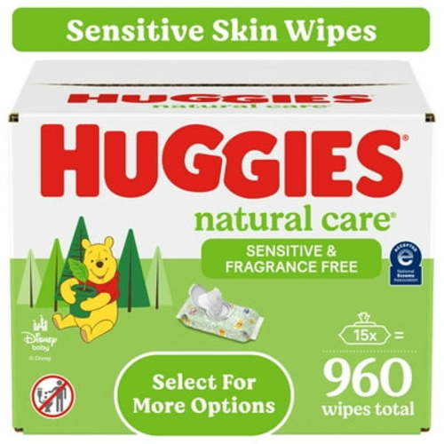 Huggies Natural Care Sensitive Baby Wipes, Unscented, 15 Pack, 960 Total Ct (Select for More)