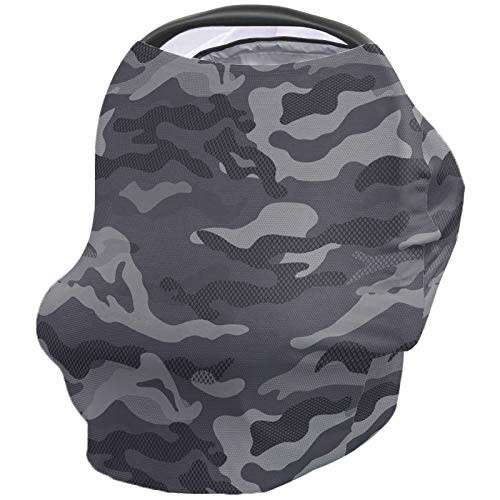 Woodland Camo Army Camoflage Grid Baby Nursing Cover for Breastfeeding, Breathable Stretchy Nursing Scarf Carseat Canopy for Boys or Girls Stroller Car Seat Covers Dark Gray