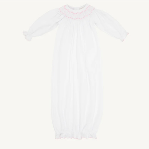 Sweetly Smocked Greeting Gown - Worth Avenue White with Palm Beach Pin
