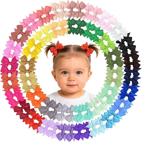 ALinmo Hair Clips for Girls - 80PCS Fully Lined Tiny Alligator Bows in Pairs for Infants and Toddlers