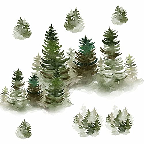Watercolor Pine Tree Wall Decals Peel and Stick Large Tree Wall Sticker Tree Branches Wall Decal Forest Tree Wall Stickers for Living Room Bedroom Woodland Nursery Decor
