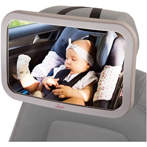 Lusso Gear Baby Backseat Mirror for Car. Largest and Most Stable Mirror with Premium Matte Finish, Crystal Clear View of Infant in Rear Facing Car Seat - Secure and Shatterproof (Gray)