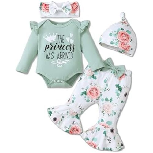 Newborn Baby Girl Clothes Infant Outfits Clothing Ruffle Romper Bell Bottoms Flared Pants Outfit Sets for Baby Girls
