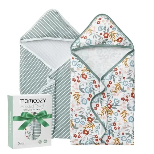 Momcozy Baby Towel with Hooded-2 Pack Soft Bath Towel Set-Shower Gifts or Bath Essential for Infant, Newborn, Toddler (35 X 35 Inch, Petite Blossom)
