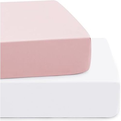 Vonty 2 Pack Breathable Fitted Crib Sheet for Boys and Girls - Rayon Derived from Bamboo, White & Pink Crib Sheets Neutral Crib Mattress Sheet Organic Crib Sheets for Baby(52" x 28")